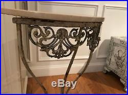 Ornate Cast Iron & Off White Marble Top Accent Side Table Plant Stand Victorian