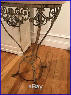 Ornate Cast Iron & Off White Marble Top Accent Side Table Plant Stand Victorian