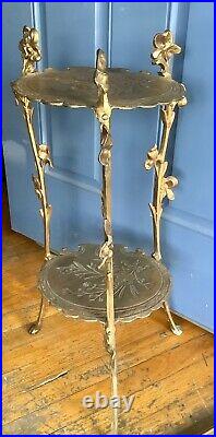 Ornate Cast Metal Iron metal 3 Tier tiered Plant Stand Vtg