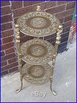 Ornate Victorian Lady Face motif Metal Art round plant Stand table paw feet