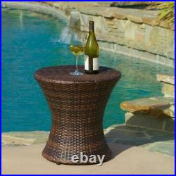 Outdoor Accent Table Side Garden Patio Round Wicker Brown Furniture Plant Stand