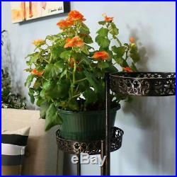 Outdoor Folding Plant Stand Metal 10-Tier Steel Flower Pot Holder Legs Bronze