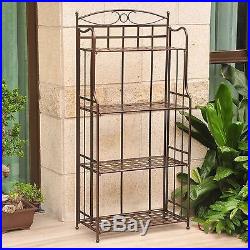 Outdoor Indoor Bakers Rack Plant Stand Patio Wrought Iron Folding Bronze Finish