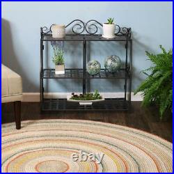 Outdoor Plant Stands 3-Tier Metal Scroll Edging Shelves Durable Base Black
