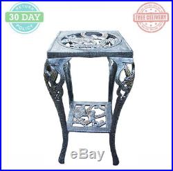 Outdoor Table Plant Stand Metal Antique Pewter Powder Coat Finish Rust Resistant