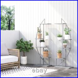Outsunny 5 Tier Metal Plant Stand with Hangers, Half Moon Shape Flower Pot