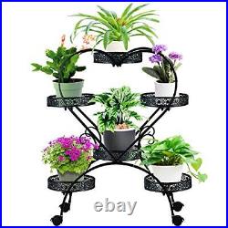 Ozzptuu Metal Planter Stand with Wheels 4 Tiers Heart Shaped Flower Pot Holde