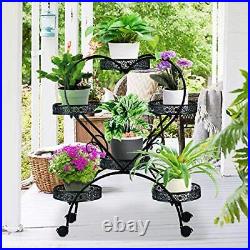 Ozzptuu Metal Planter Stand with Wheels 4 Tiers Heart Shaped Flower Pot Holde