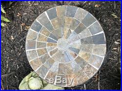 PAIR VINTAGE Wrought Iron Stone TILE TOP IRON PLANT STAND TABLE PATIO Set Of 2