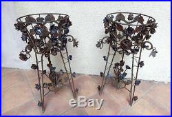 Pair of French Vintage Jardinières or Plant Stands hand Wrought Metal withRoses