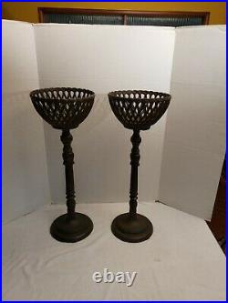 Pair of Vintage Steel Frame Wrought Iron Plant Stands Side Table 26 x 9.5