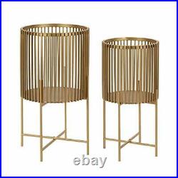 Paynter Modern 2-Piece Metal Floor Planter Set with Foldable Stand Gold
