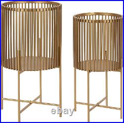 Paynter Modern 2-Piece Metal Floor Planter Set with Foldable Stand, Gold