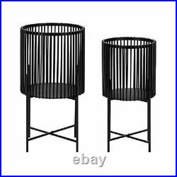 Paynter Modern 2piece Metal Floor Planter Set With Foldable Stand Black