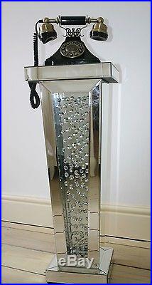 Pedestal Mirrored Furniture Lamp Telephone Table Small Plant Stand Side Glass
