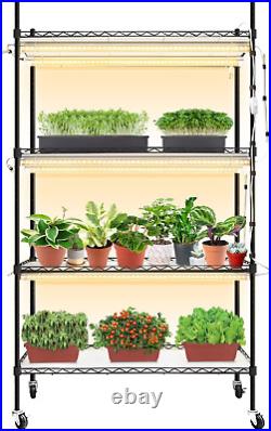 Plant Shelf with Grow Lights, 4-Tier Metal Plant Stand with 180W T8 Full Black