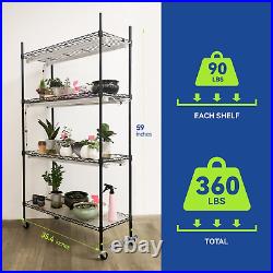 Plant Shelf with Grow Lights, 4-Tier Metal Plant Stand with 180W T8 Full Black