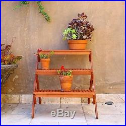 Plant Stand 3 Shelf Real Teak Wood Tiered Flower Display Stand Patio Furniture