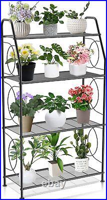 Plant Stand 4 Tier Plant Shelf Heavy Duty Metal Tall Holder Rack Balcony Garden