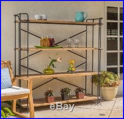 Plant Stand Bakers Rack Book Shelf Industrial Style Iron Wood Wide Bookcase NEW