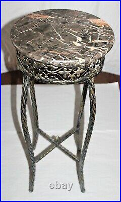 Plant Stand Embossed Metal Tube Legs & Stamped Apron WithMarble Top 30-1/4 Tall