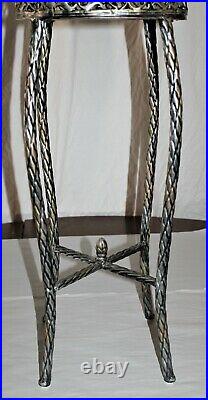 Plant Stand Embossed Metal Tube Legs & Stamped Apron WithMarble Top 30-1/4 Tall
