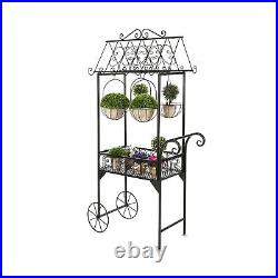 Plant Stand Freestanding Scrollwork French Trolley 4 Hanging Flower Pot Baskets