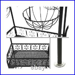 Plant Stand Freestanding Scrollwork French Trolley 4 Hanging Flower Pot Baskets