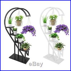 Plant Stand Garden Decor Planter Holder Flower Pot Display Shelf Rack with Hooks