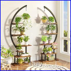 Plant Stand, Half Moon Multiple Tiered Metal Plant Shelf with Grow Light, 6 Tier