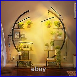 Plant Stand, Half Moon Multiple Tiered Metal Plant Shelf with Grow Light, 6 Tier