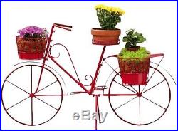 Plant Stand Outdoor Decor Bicycle Design Red Flowers Planters Garden Decoration