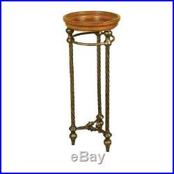 Plant Stand Round Metal Pedestal Classic Style in Walnut Finish with Wood Top