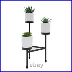 Plant Stand Trio White Pots Black Steel Modern Indoor Living Room Garden