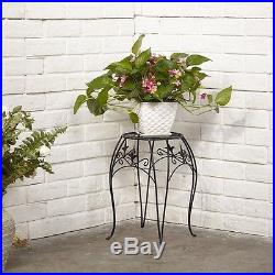 Plant Stand Vintage Metal Table Black Round Flower Pot Garden Indoor Outdoor NEW