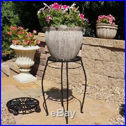 Plant Stand Vintage Metal Table Iron Pedestal Black Round Indoor Outdoor Decor