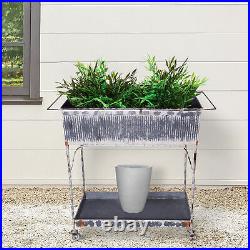 Plant Stand with Metal Frame and Bottom Shelf, Washed White