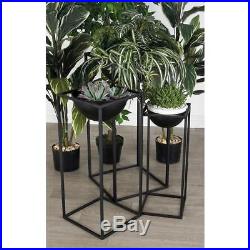Plant Stands Bowl Matte Black Iron Rectangular Framed 3 Set Indoor Outdoor New