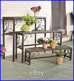 Plant Stands Indoor Metal Outdoor Set of Three Nesting Scrollwork Powder Coated