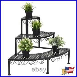 Plant Stands Style 3 Tier Corner Metal Flower Ladder Plant Stand Black Steel