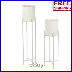 Planter 2 Pieces Plant Stand Set Modern Plastic Tall Metal Stand Indoor Outdoor