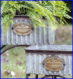RUSTIC DECOR 2pc POLAND Tubs Garden Plant Stands Corrugated Galvanized Metal NEW