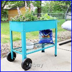 Raised Garden Bed Cart Galvanized Steel Mobile Durable Bottom Shelf Handlebar