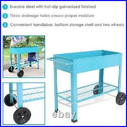 Raised Garden Bed Cart Galvanized Steel Mobile Durable Bottom Shelf Handlebar