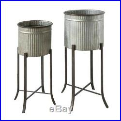 Raised Planter Pots Set of 2 Metal Display Stands Farmhouse Rustic Plant Stands