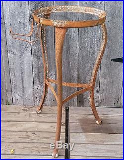 Rare Antique Metal Stoneware Water Cooler Crock Plant Stand with Glass Ball Feet