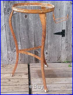 Rare Antique Metal Stoneware Water Cooler Crock Plant Stand with Glass Ball Feet