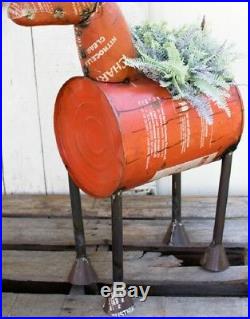 Reclaimed Metal Barrel Deer Beverage Tub Ice Cooler Planter Red Rustic Recycled