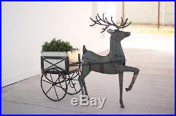 Recycled Metal Deer Planter Drink Tub Cart Beverage Cooler Rustic Holiday Decor