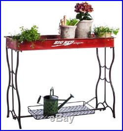 Red Wagon Potting Table Outdoor Decor Metal Plant Stand